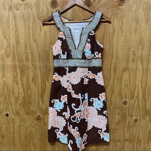 Trina Turk Halter Neck Floral Brown Dress